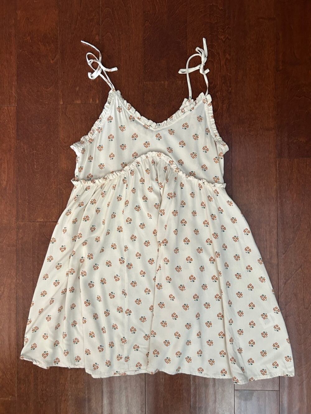 Patrons of Peace Cottagecore Cream Floral Ruffle Sundress, Size Small